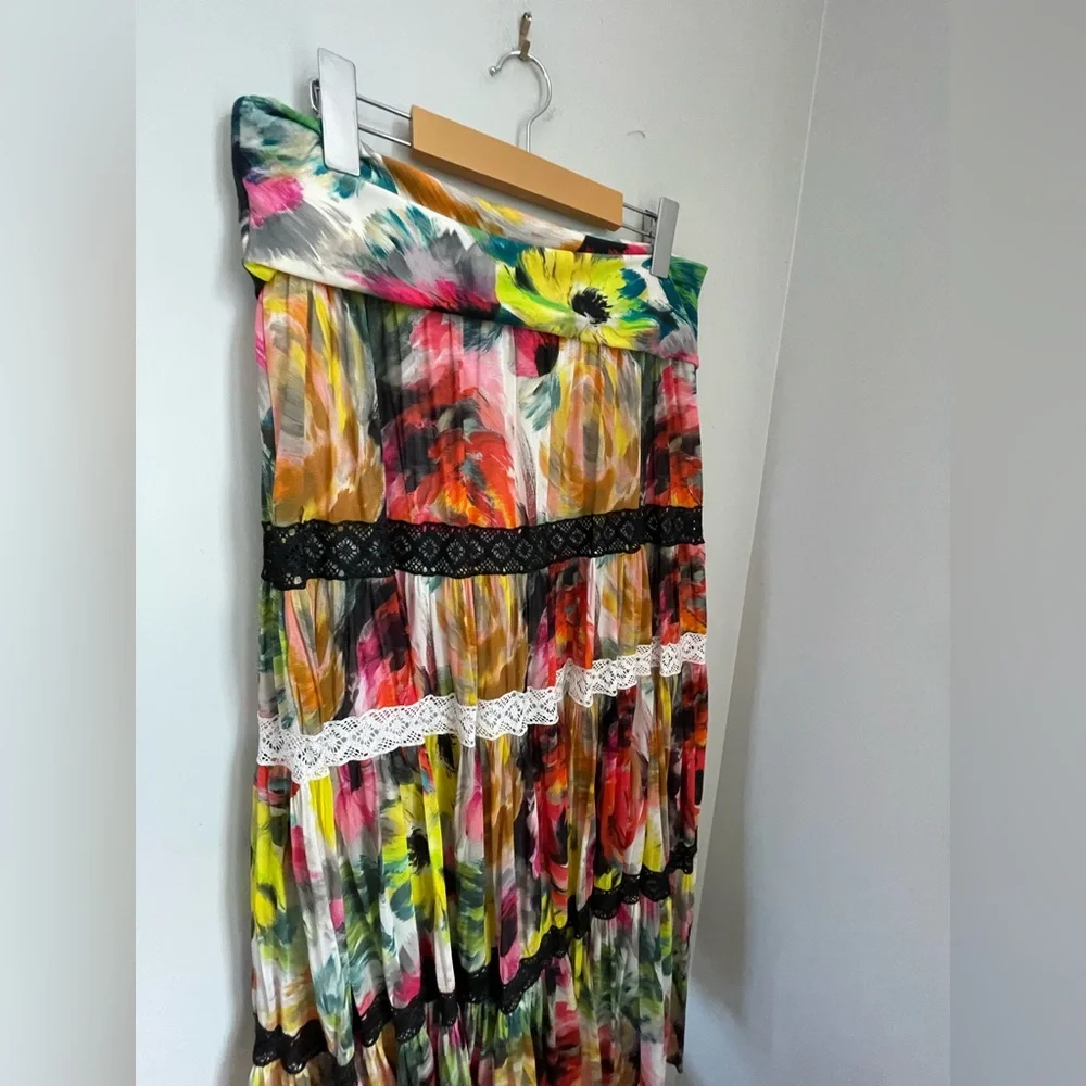 FUZZI X Jean Paul Gaultier YSK Vtintage Mesh Tiered Maxi Skirt Size XL Boho - Picture 5 of 9